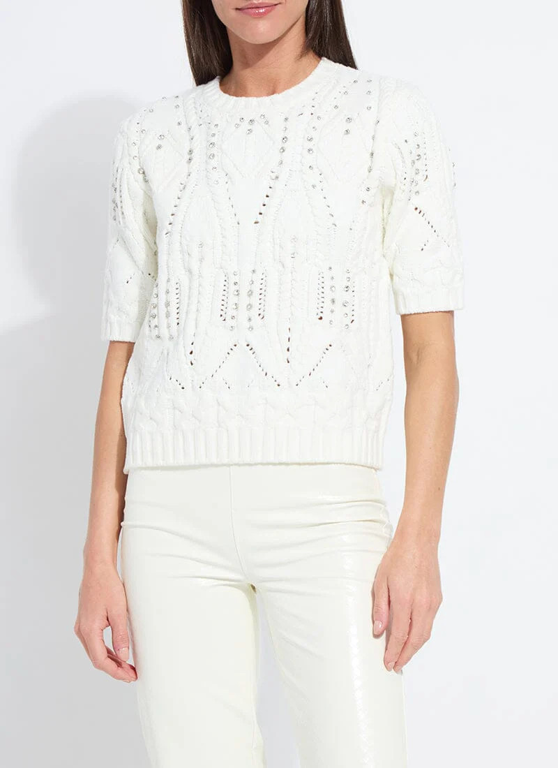 Hadley Cozy Short Slv Embellished Cable sweater | Lysse NY
