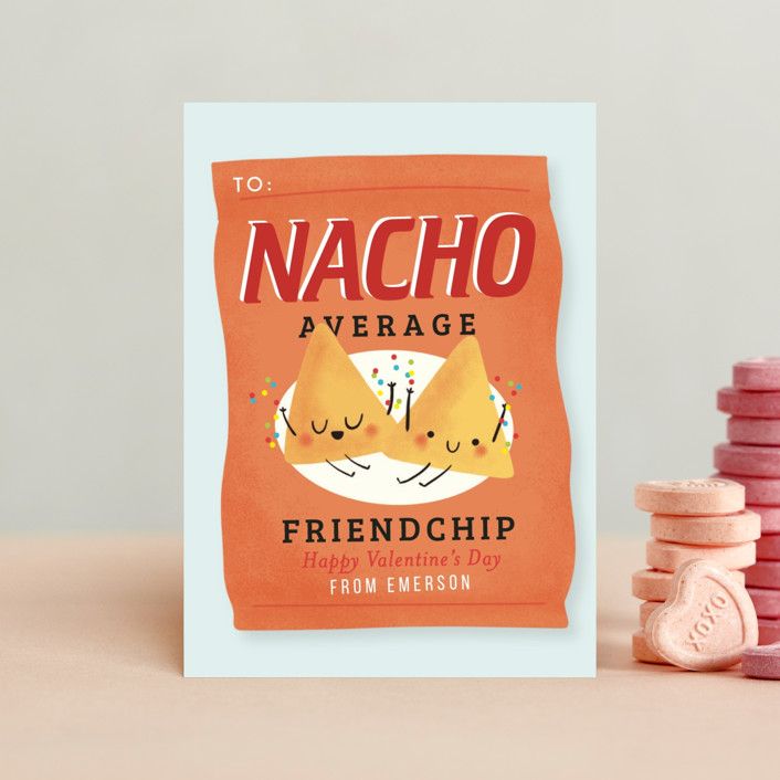 "Nacho Average Friendchip" - Customizable Classroom Valentine's Cards in Orange by Itsy Belle Stu... | Minted
