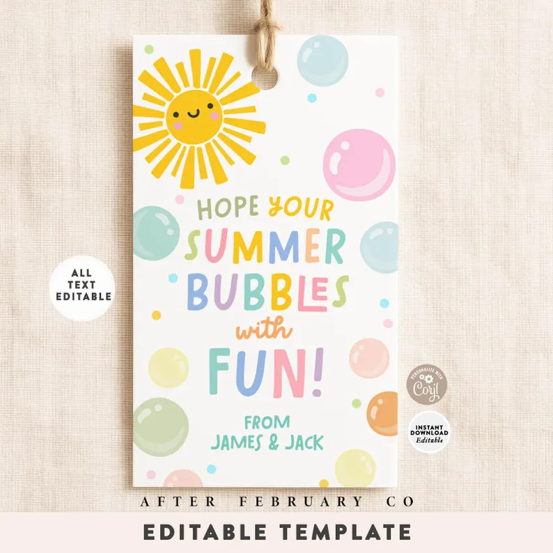 Hope Your Summer Bubbles Fun Kids Last Day of School Bubble Tag Summer Printable Template 647 (11... | Etsy (Global)
