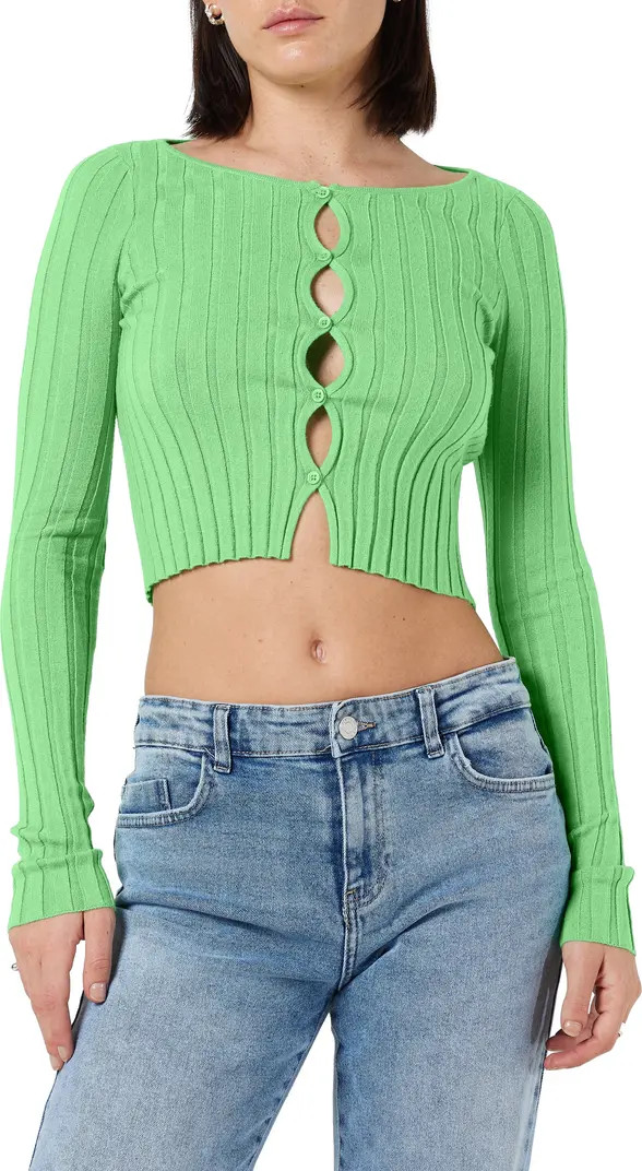 Frey Rib Cutout Long Sleeve Crop Cardigan | Nordstrom