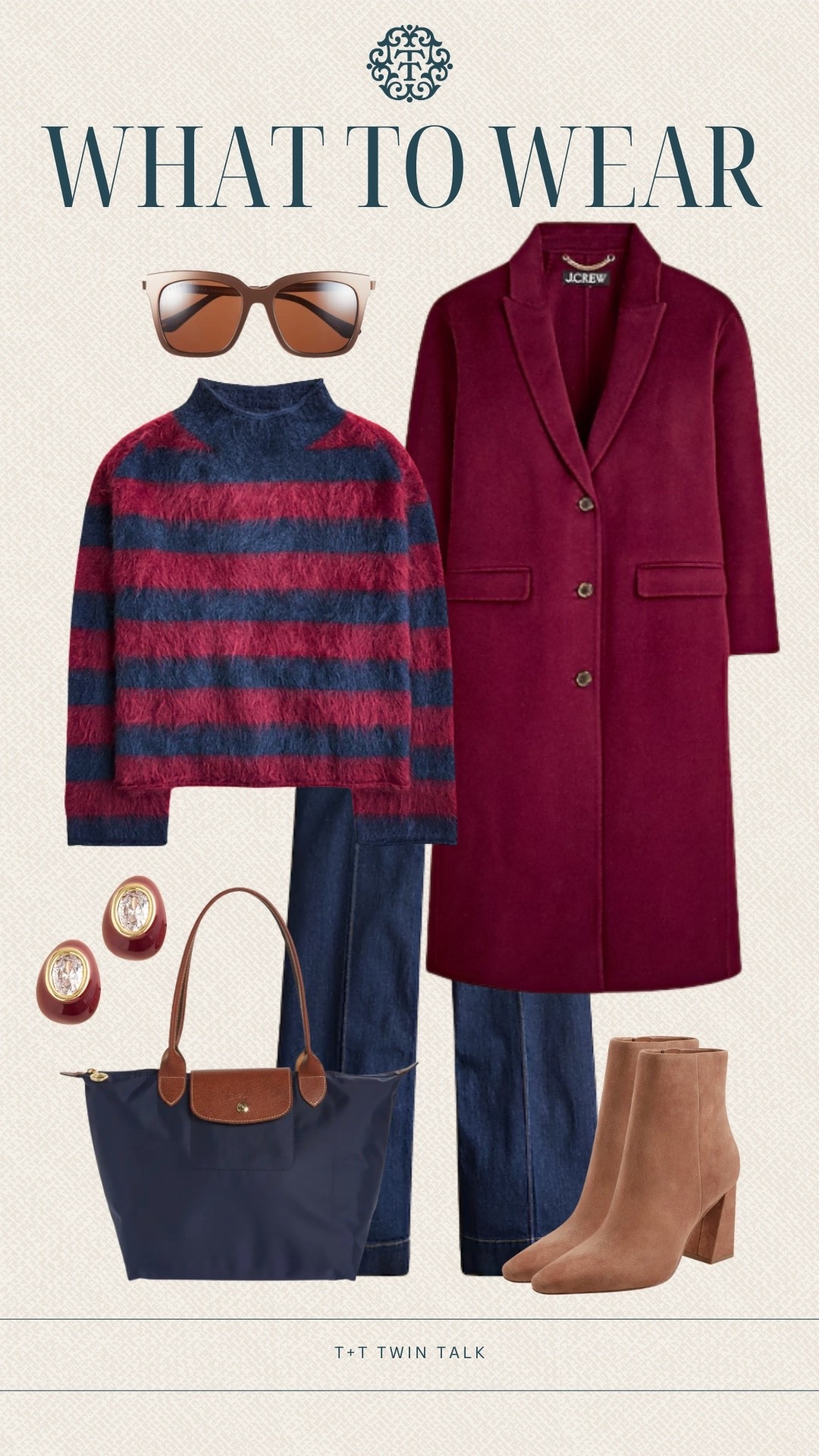 What to wear! We are loving this mock neck striped sweater from J.Crew. We would layer the trench coat over it and pair with dark wash denim! For accessories we added earrings, booties from Nordstrom, and a longchamp bag! 

#LTKStyleTip #LTKItBag #LTKOver40