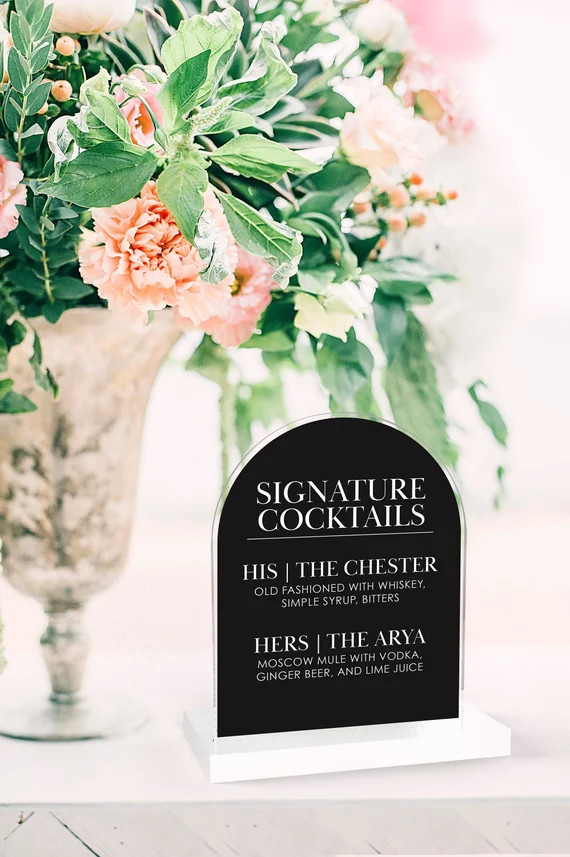 Personalized Acrylic Cocktail Sign  Arch  Wedding  Boho  - Etsy | Etsy (US)