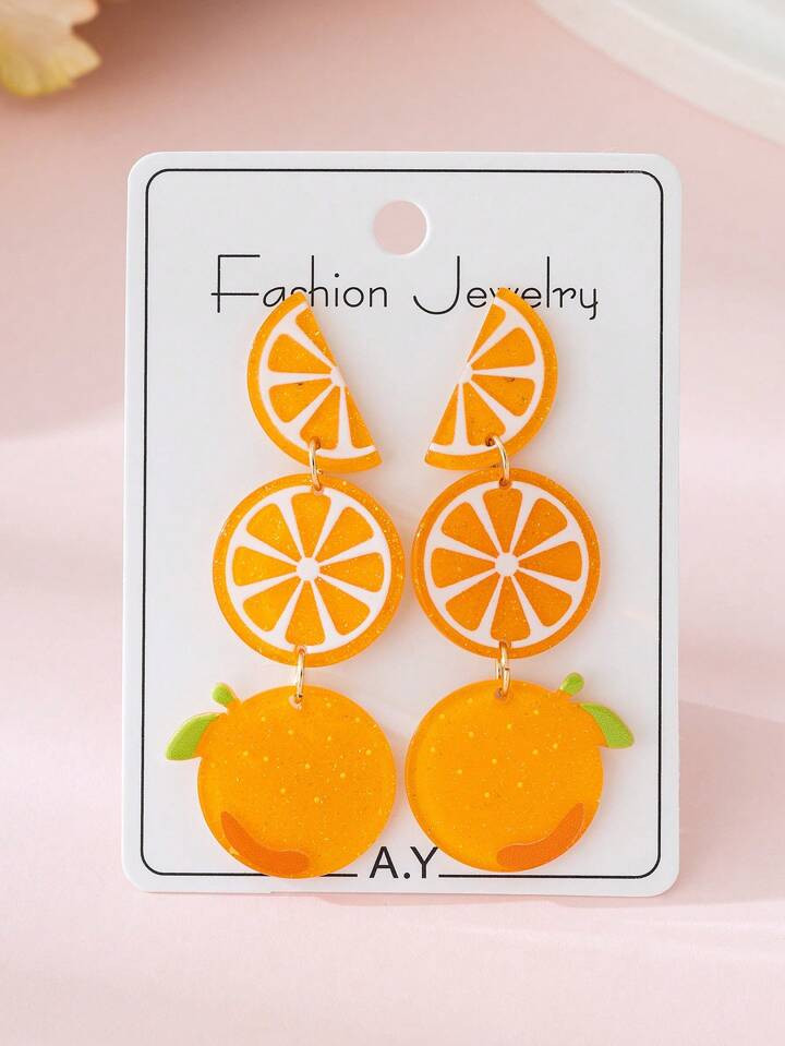 1 Pair Acrylic Orange Design Beach Vacation Jewelry Earrings For Women, Perfect Gift For Parties | SHEIN
