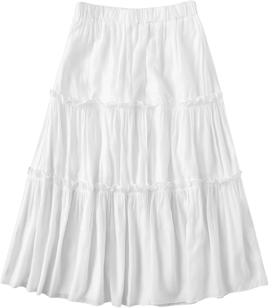 SHENHE Women's High Rise Tiered Frill Skirt Ruffled Flowy Loose Skirt A Line Midi Skirt | Amazon (US)