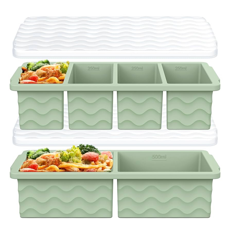Silicone Freezer Molds for Soup with Lid, 1-Cup & 2-Cup Large Ice Cube Trays Food Storage Contain... | Amazon (US)