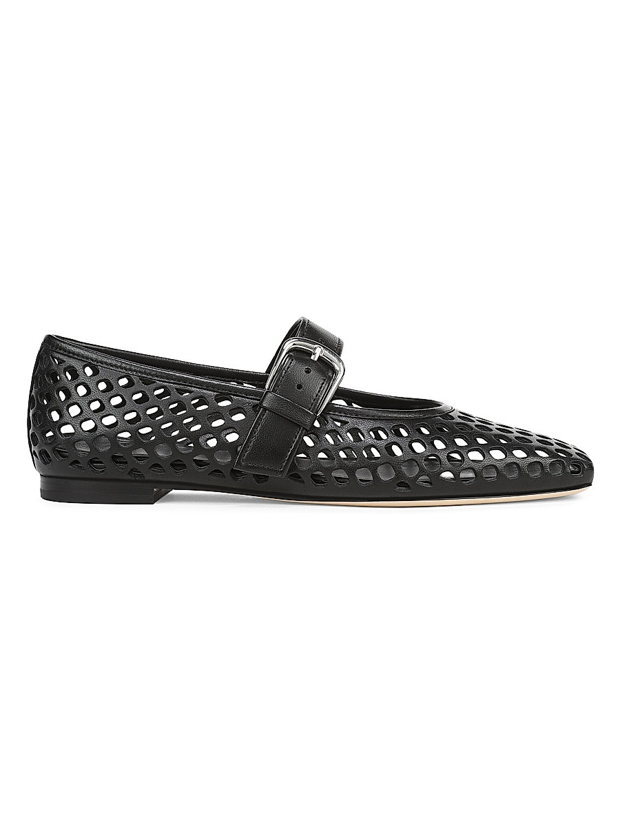Women's Daniela Perforated Leather Mary Jane Flats - Black - Size 10 | Saks Fifth Avenue