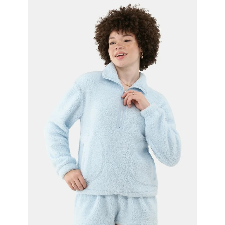 No Boundaries Half Zip Plush Pullover with Pockets, Women's and Women's Plus | Walmart (US)