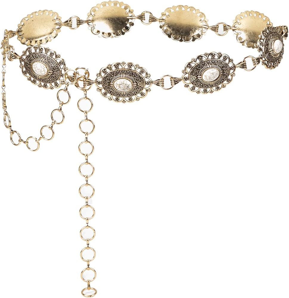 ILuvatar Waist chain women's metal chain dress with sweater chain gold retro Turquoise stone punk... | Amazon (US)