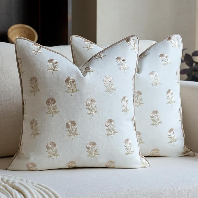 FIOUOVO Embroidered Floral Pillow Covers 20x 20 Set of 2 Cotton Farmhouse Throw Pillow Covers wit... | Amazon (US)