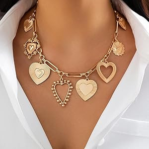 Chunky Gold Necklace for Women Big Heart Necklace Vintage Gold Statement Necklace for Women Stack... | Amazon (US)