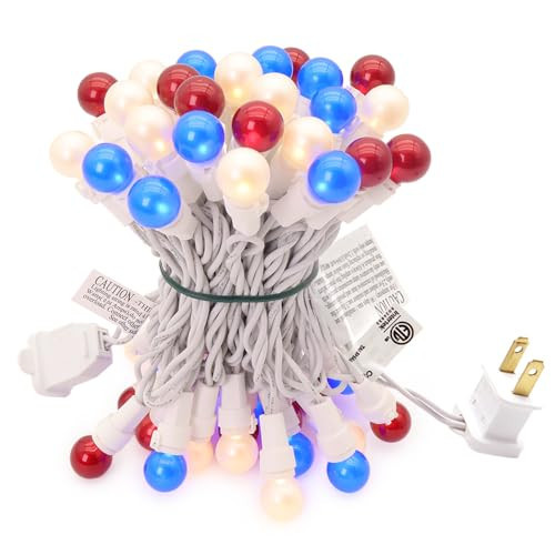 Solduce Red White Blue Christmas Lights White Wire - G15 Glass 50 Count 4th July Decoration Patriotic Mini String Lights for Indoor Outdoor Xmas Holiday Party Patio Independence Day Decoration | Amazon (US)
