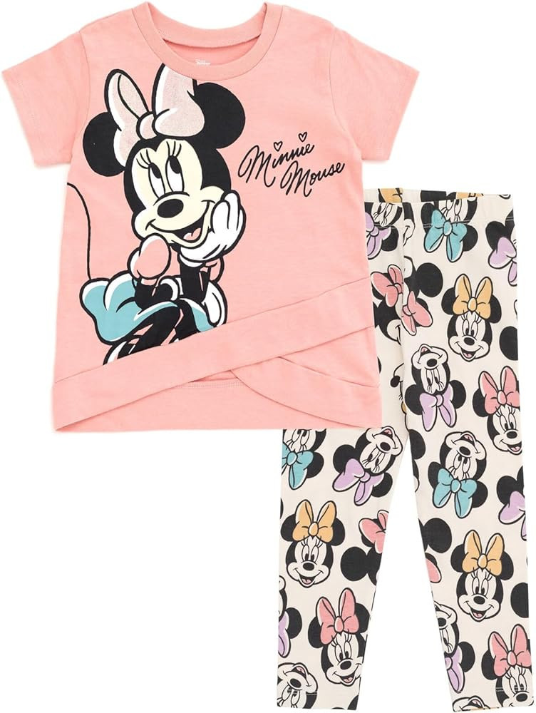 Disney Minnie Mouse Girls Peplum T-Shirt and Leggings Outfit Set Toddler to Big Kid | Amazon (US)