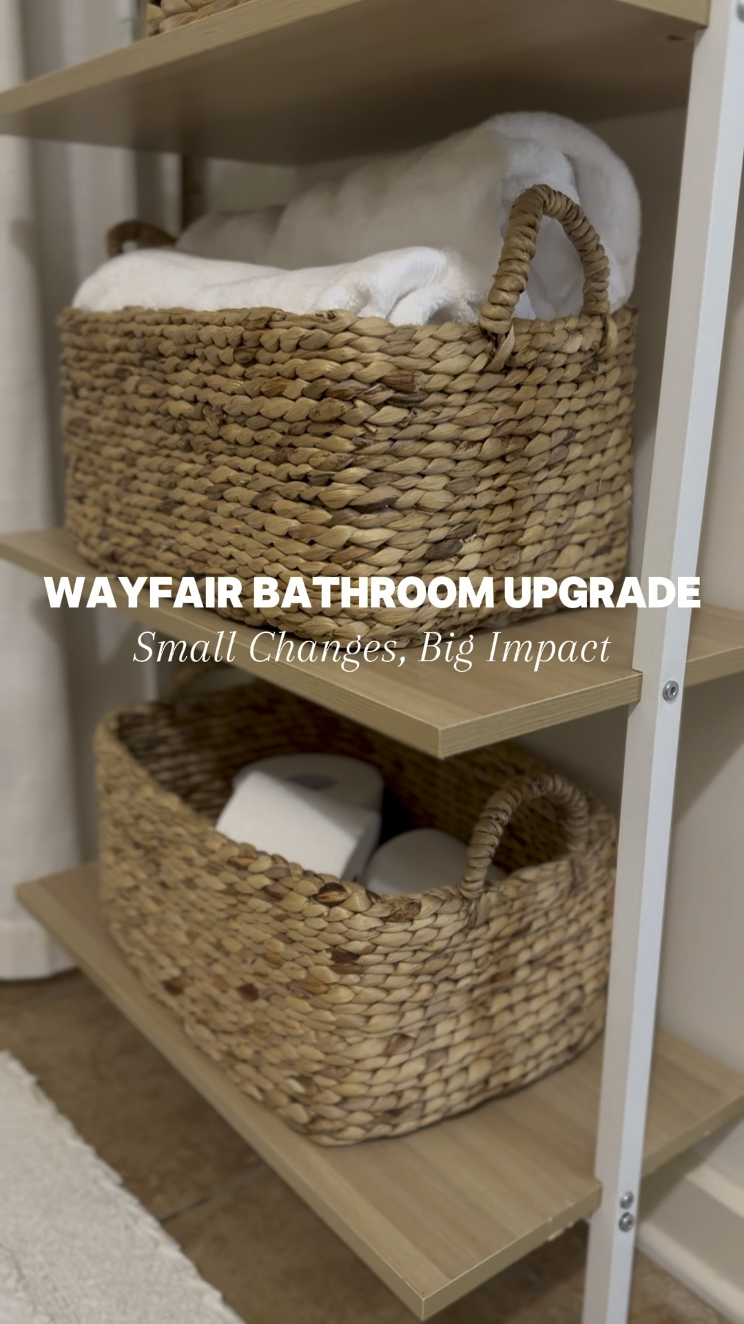 Wayfair Bathroom Refresh: A few small changes made a big impact! I added the Cayton 5-piece shelf from @wayfair and styled it with seagrass baskets, cozy towels, and a touch of greenery. It was so easy to put together—under 40 minutes! Ready to elevate your space? #wayfair #wayfairpartner 

#LTKHome #LTKxWayfair #LTKVideo