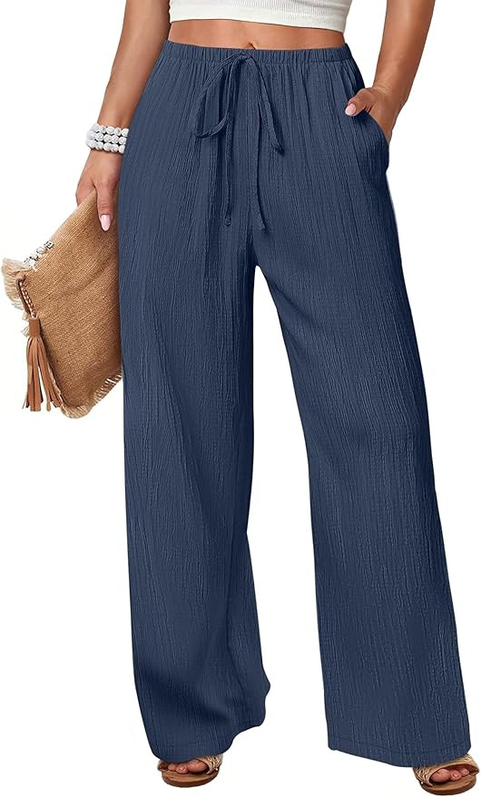 ANRABESS Women's Wide Leg Beach Pants Elastic Waist Lightweight Casual Flowy Palazzo Lounge Trous... | Amazon (US)