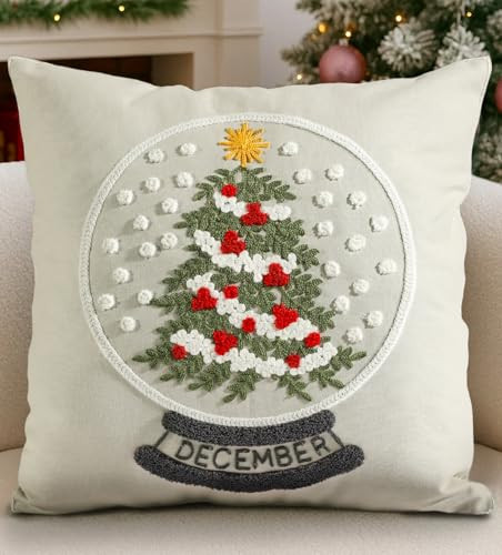 Kokaaee Christmas Pillow Cover 18x18 Inch - Embroidered Christmas Tree Throw Pillow Case Xmas Decorations Winter Holiday Decor for Home Couch Sofa Living Room (1 Pack) | Amazon (US)