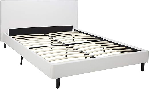 Modway Anya Upholstered White Platform Bed with Wood Slat Support in Queen | Amazon (US)