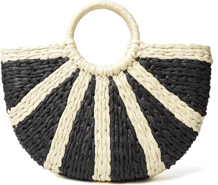 Womens Large Straw Beach Tote Bag Hobo Summer Handwoven Bags Purse wth Pom Poms | Amazon (US)