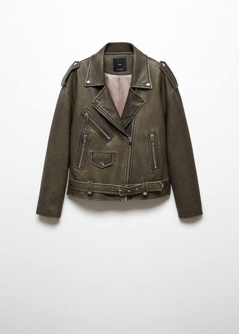 Oversized worn-effect biker jacket -  Women | Mango United Kingdom | MANGO (UK)