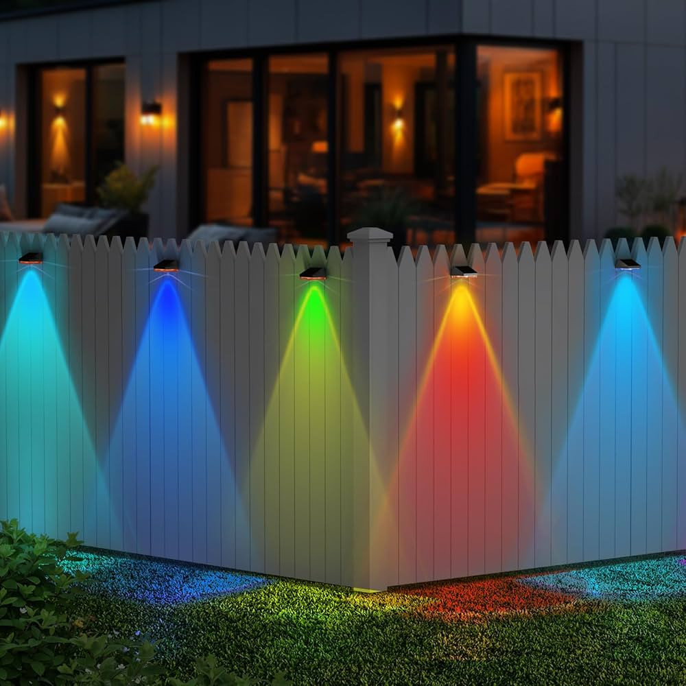 HENRE Solar Fence Lights - 9 Color Modes & Cyclical Gradient, IP44 Waterproof Solar Lights Outdoo... | Amazon (US)