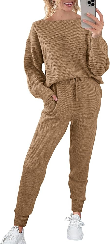 PRETTYGARDEN Women 2 Piece Outfits Long Sleeve Pullover Tops And Long Pants Tracksuit Sweater Set... | Amazon (US)