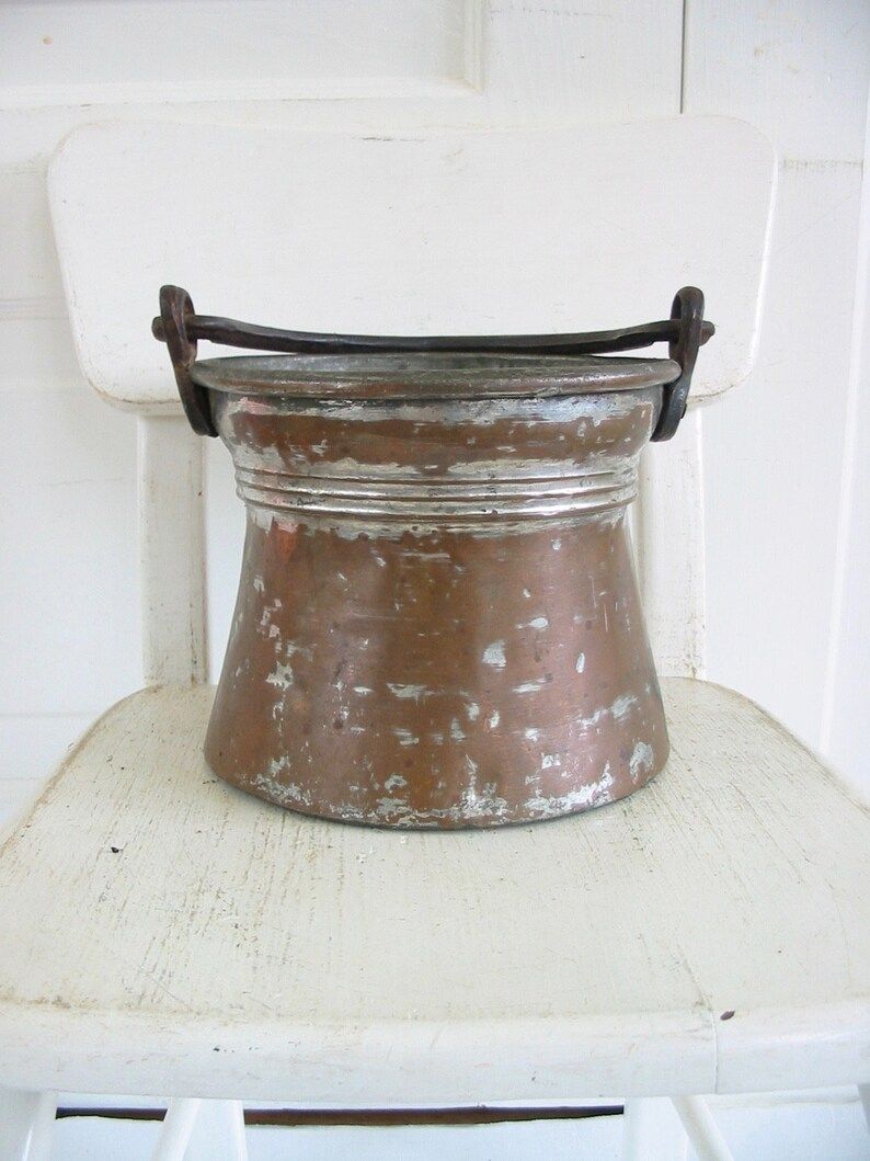 Vintage Metal Pot, Vintage Copper Pot, Vintage Metal Bucket, Indoor Brass Planter, Copper Contain... | Etsy (US)
