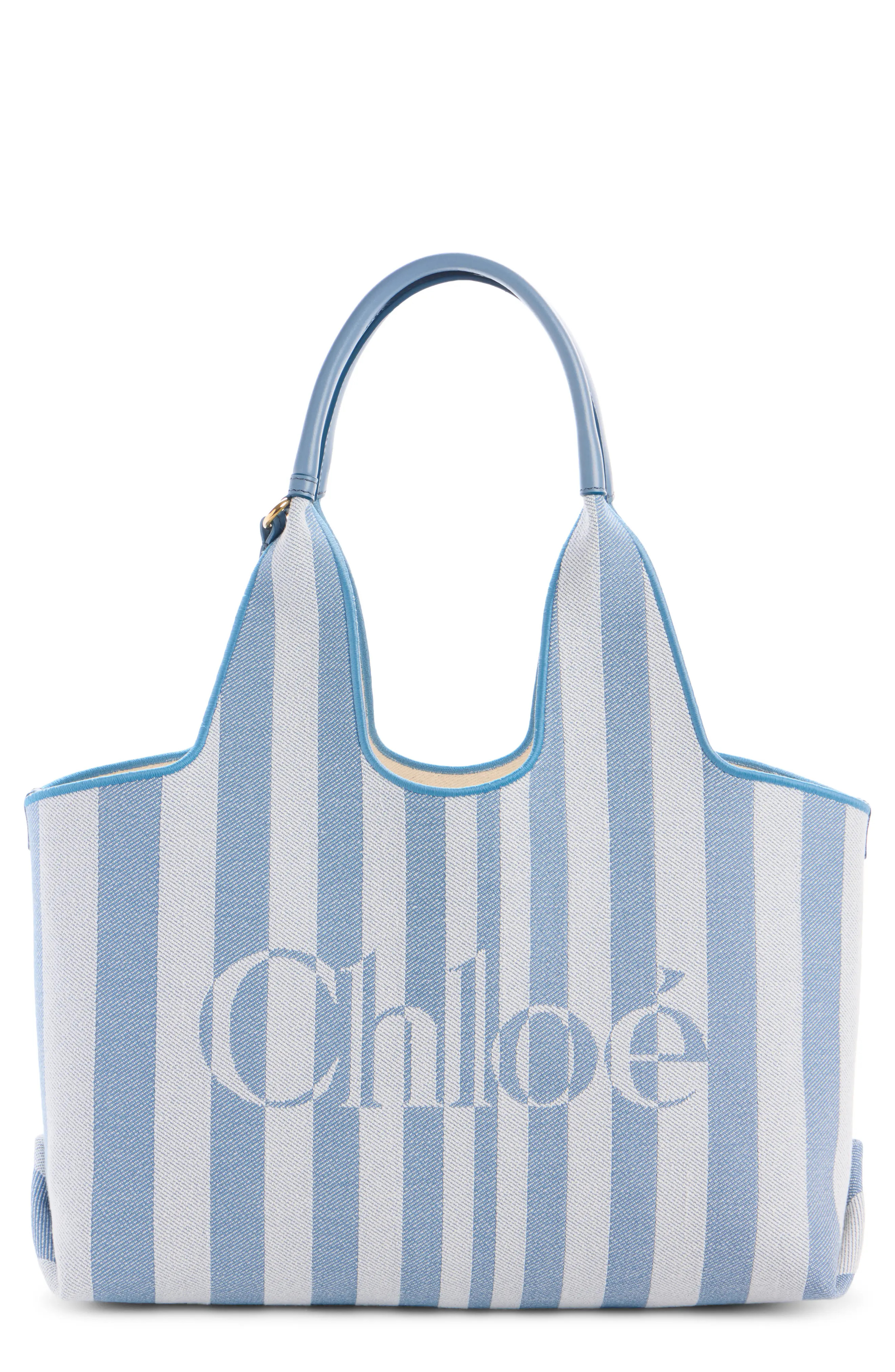 Chloé Stripy Logo Jacquard Tote in Surfing Blue at Nordstrom | Nordstrom