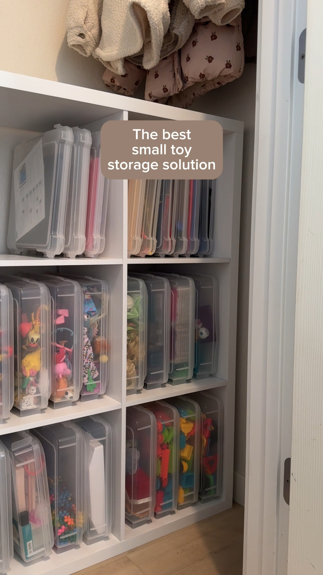I’ve shared these plastic cases before, and they are always such a hit! I use these cases to store everything from small toys, figurines, crafts, flashcards, the kids Tonies… literally anything small that will fit in them!

Our closets came with built-ins when we bought our house, but I have had a ton of people asking about shelving solutions that will work for these cases. This shelf from target is only $65 and it fits the cases like a glove! 

| toy storage, playroom organization solution, Amazon find, Amazon must have, Amazon mom |

#momhacks #momhack #momhacks101 #babymusthaves #mommusthaves #parenthacks #parenthood #momfinds #parentinghacks #kidessentials #toddleressentials #toddlermusthaves #toystorage #playroomorganization
#toystoragesolution

#LTKHome #LTKKids #LTKFamily