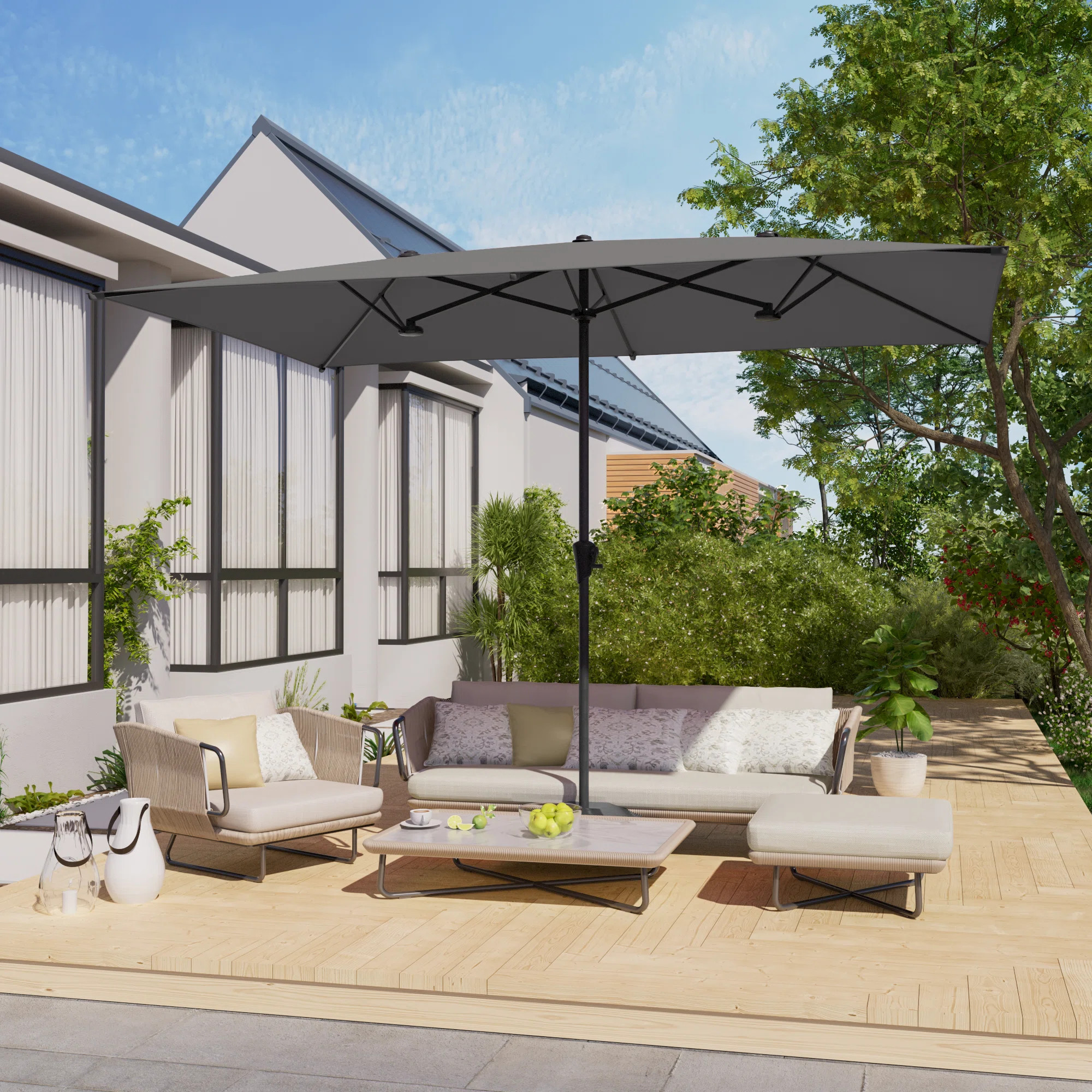 Ebern Designs Large Double-Sided Rectangular Outdoor Patio Market Umbrella & Reviews | Wayfair | Wayfair North America