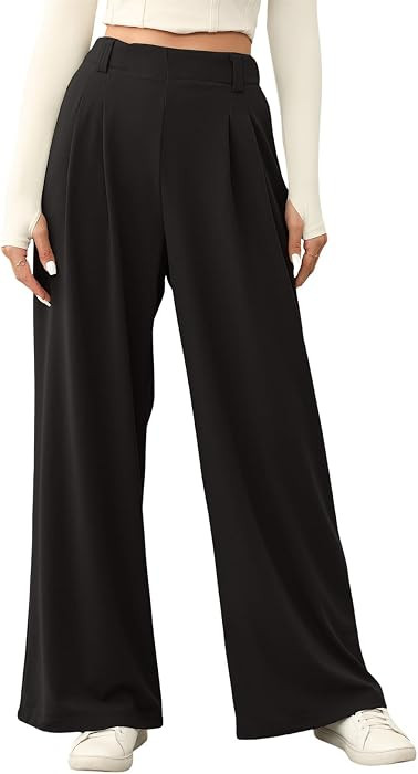 EVALESS Women's Wide Leg Pants Waffle Knit Work Trousers with Pockets | Amazon (US)
