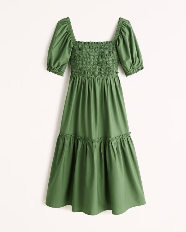 Women's Puff Sleeve Smocked Bodice Midi Dress | Women's Dresses & Jumpsuits | Abercrombie.com | Abercrombie & Fitch (US)