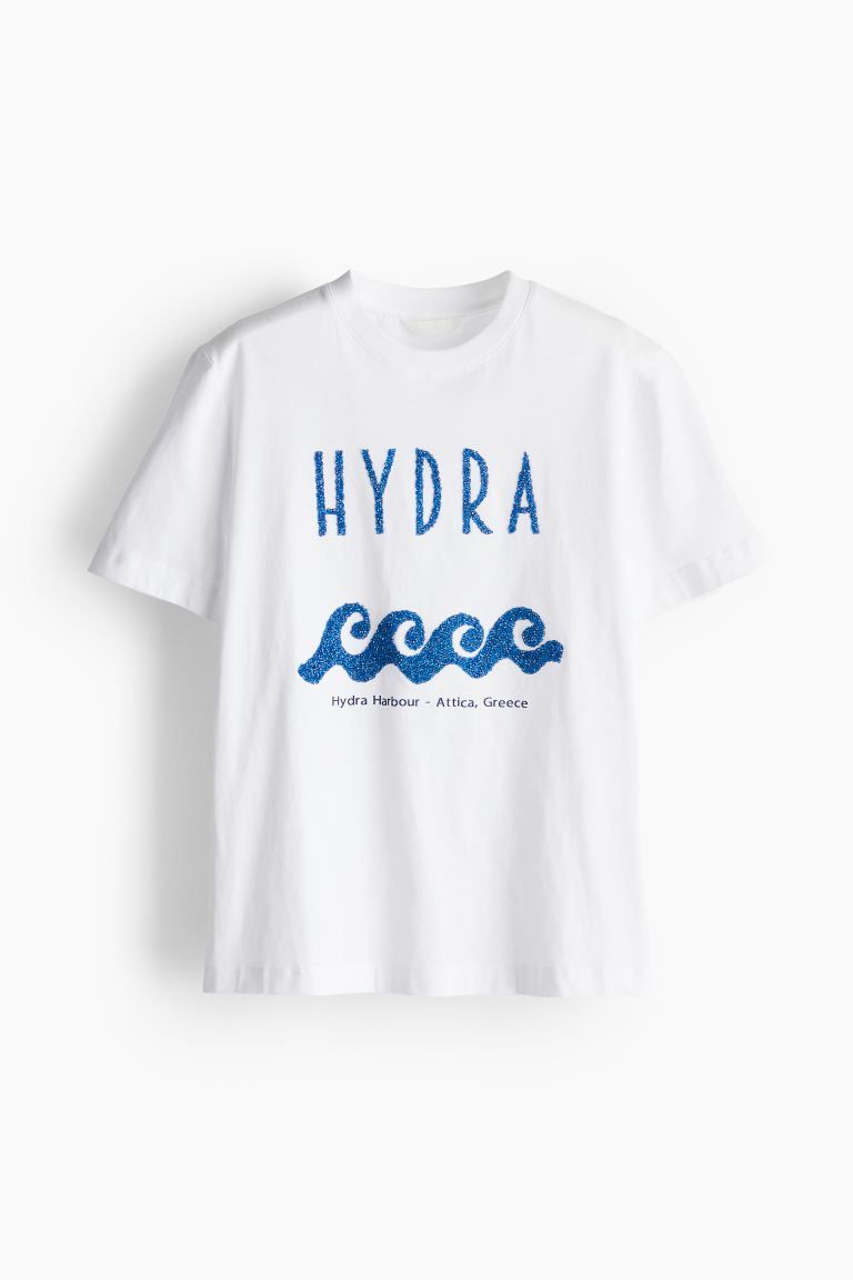 Printed T-shirt - White/Hydra Harbour - Ladies | H&M US | H&M (US + CA)