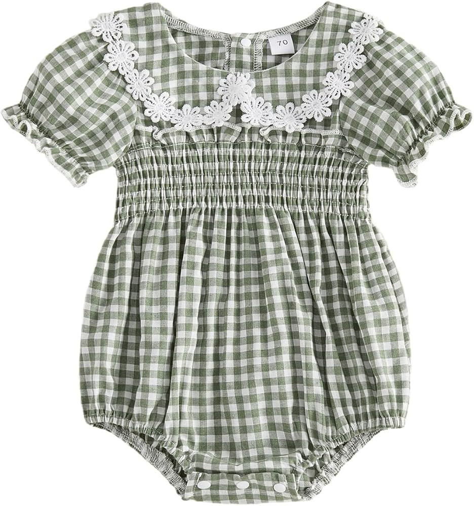 Douhoow Baby Girl Plaid Romper Short Sleeve Doll Collar Baby Dress Romper Infant Girl Summer Fest... | Amazon (US)