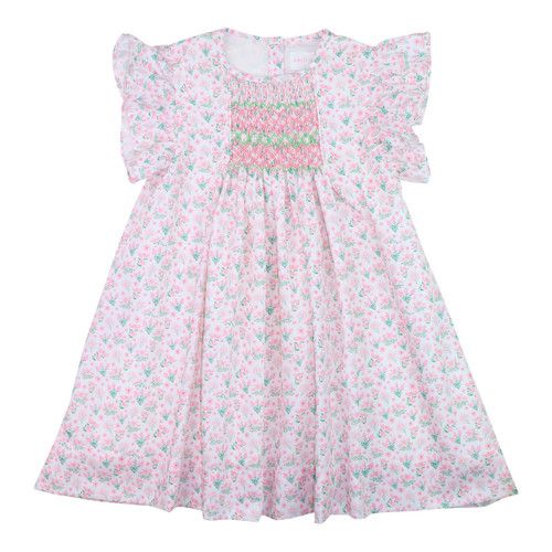 Smocked Pink And Green Floral Dress | Cecil and Lou