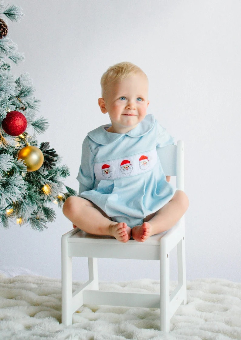 Corduroy Santa Smocked Boy Bubble - Etsy | Etsy (US)