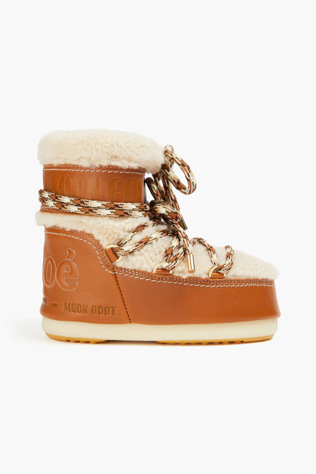 Embroidered shearling and leather snow boots - tan - One Size | The Outnet (UK and Europe)