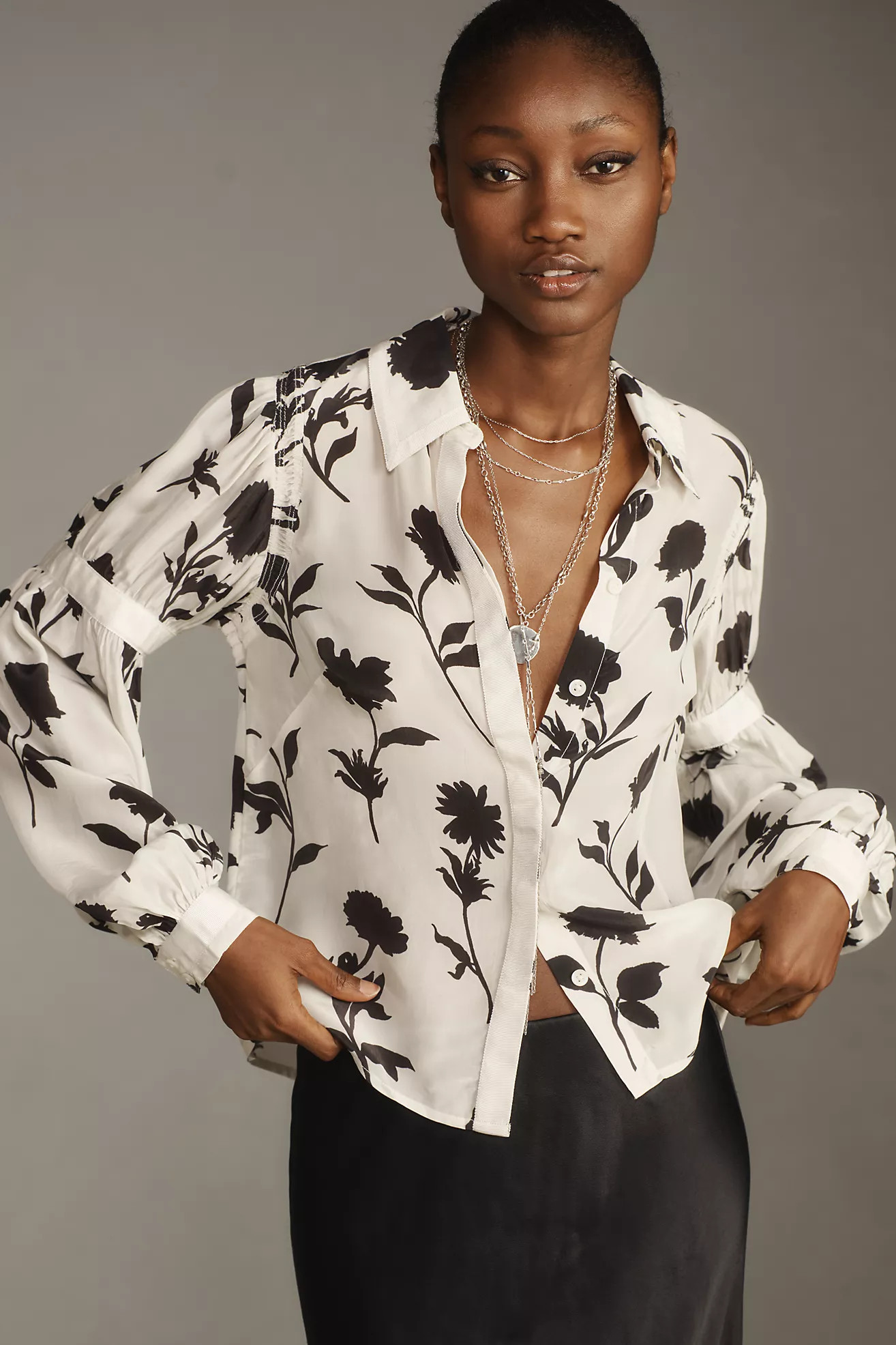 Maeve Long-Sleeve Shirred Blouse | Anthropologie (US)