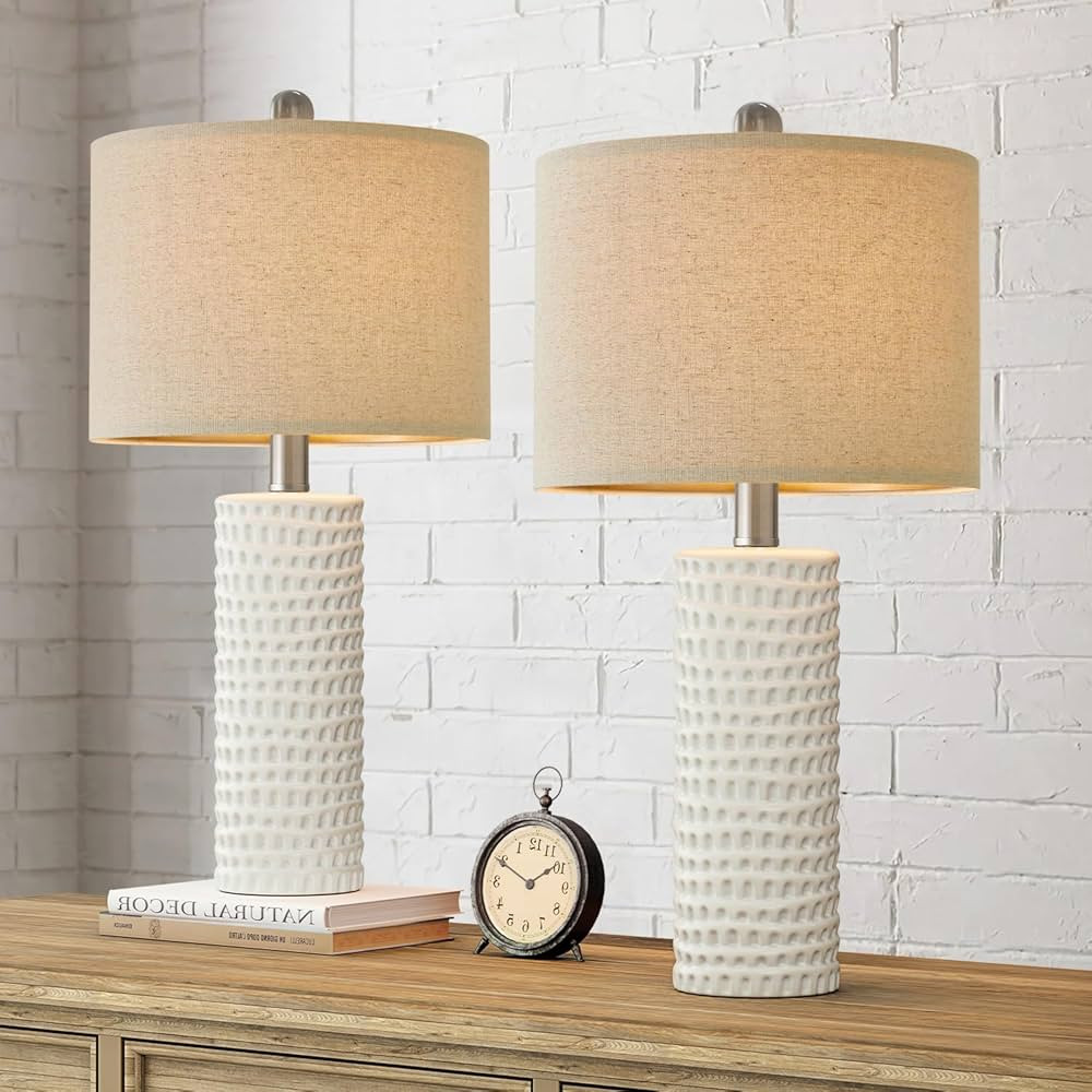 PORTRES 24" Farmhouse Ceramic Table Lamp Set of 2 for Bedroom Living Room White Desk Decor Bedsi... | Amazon (US)