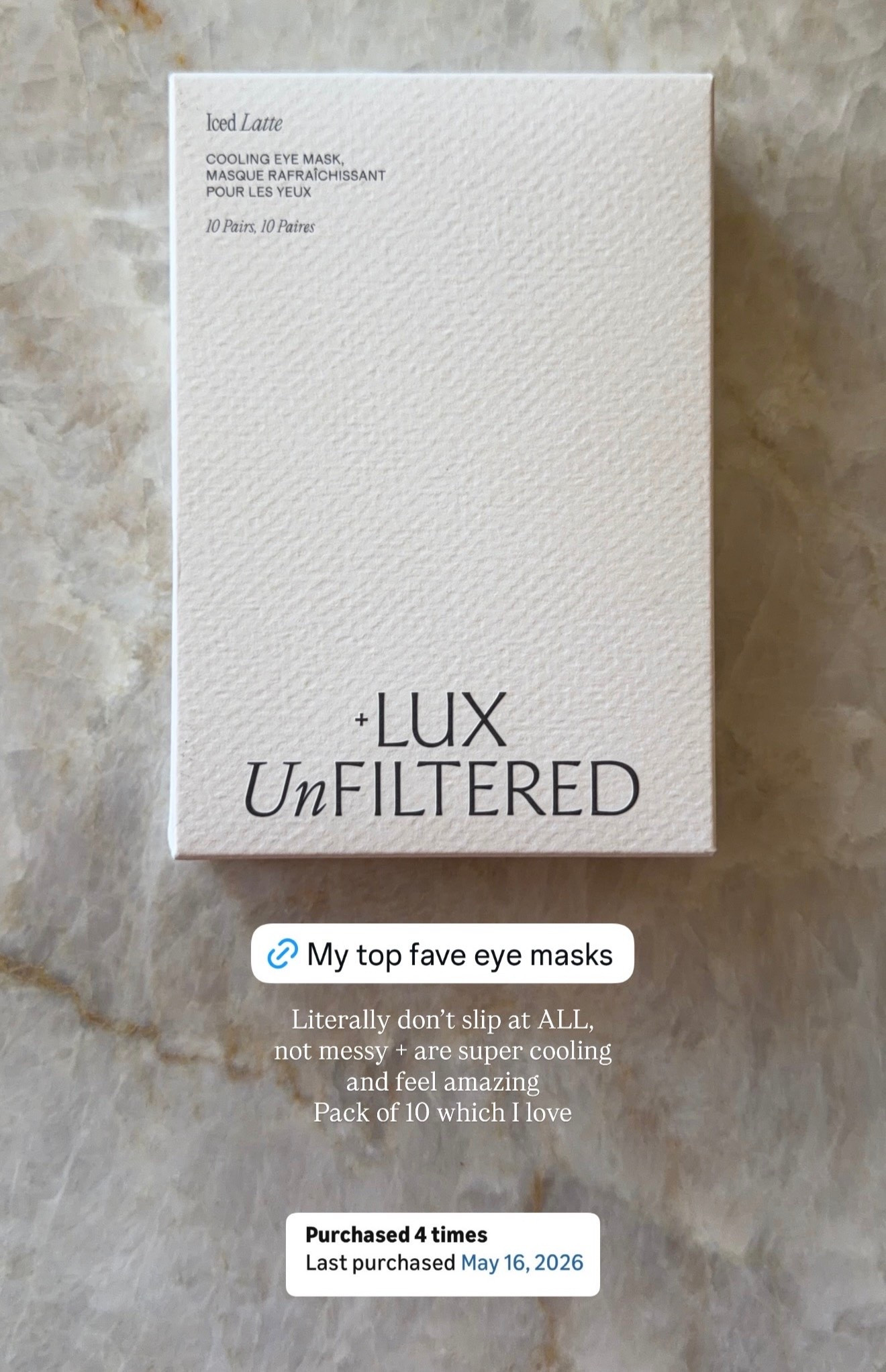 My fave eye masks ever! They stick so well like don’t slip at all, they’re cooling, easy to put on and aren’t wet or sticky literally so great. Pack of 10 which I love! Will keep in my diaper tote during the newborn days when I need a pick me up lol 

#bresheppard #eyemasks #postpartum #skincare #pregnancyskincare

#LTKgrwm #LTKmomlife