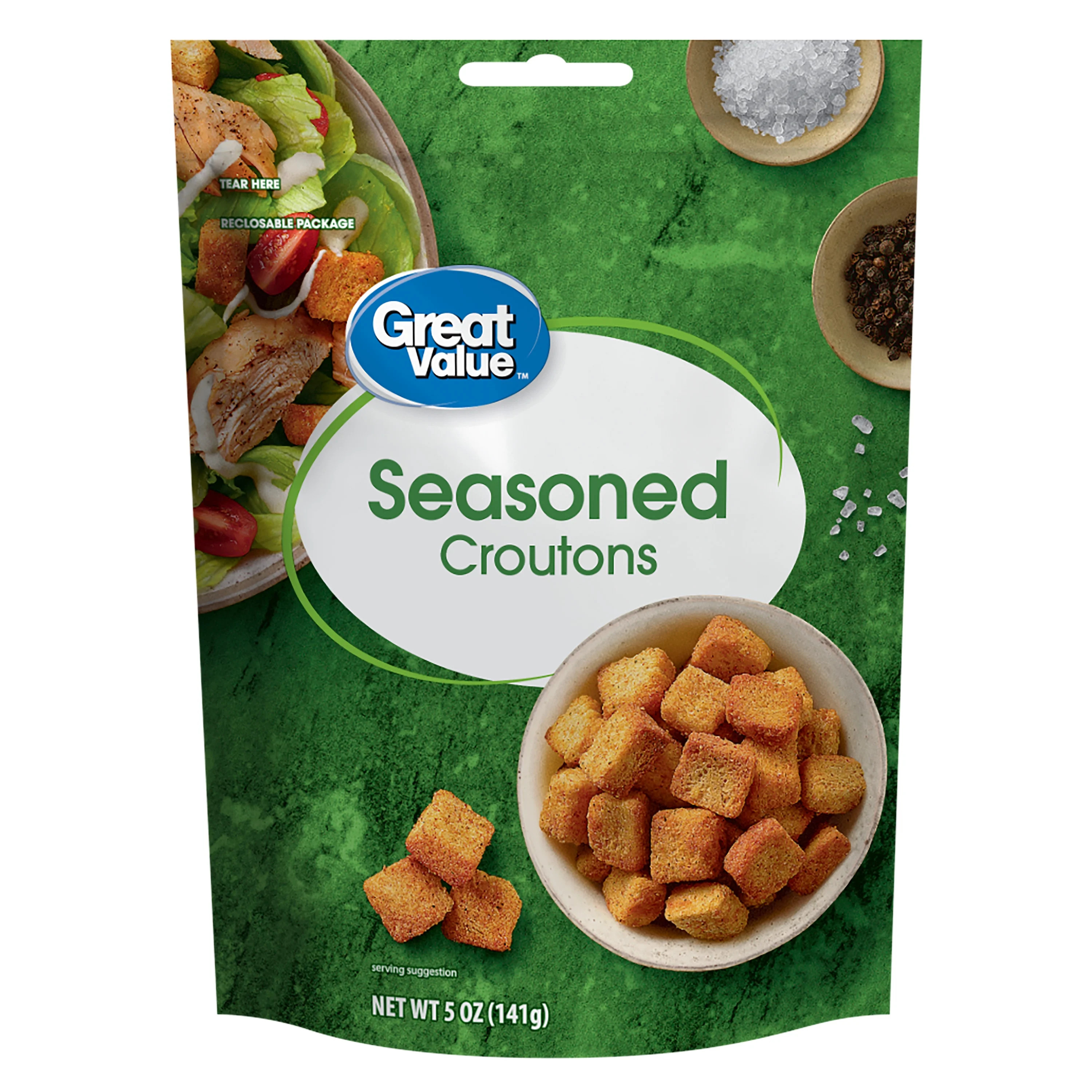 Great Value Seasoned Croutons, Baked and Seasoned, 5 oz Resealable Bag | Walmart (US)
