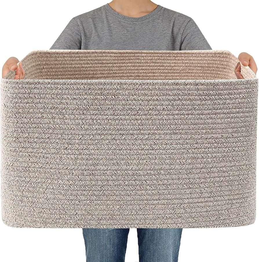 JMvicyroam Woven Blanket Basket,65L Large Storage Bin for Blankets Toys Clothes,Decorative Rope B... | Amazon (US)