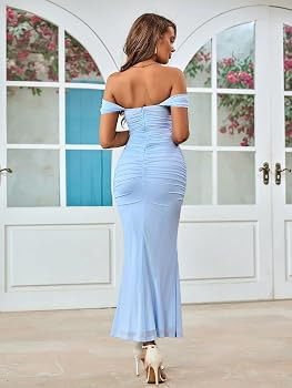 KUTUMAI Off The Shoulder Maxi Long Dress Corset Ruched Bodycon Cocktail Formal Wedding Guest Dres... | Amazon (US)