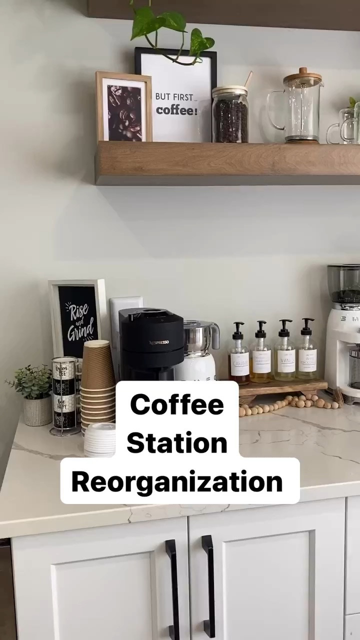 Decluttered and reorganized the drawers and cupboard in the coffee station. Things were getting a bit chaotic. The large bamboo containers were found at Amazon and the smaller ones at the dollar store.  #coffeestation #coffeebar #organizationideas #coffeecorner #coffeelife #modernhomedesign #kitchenorganization #declutteryourlife