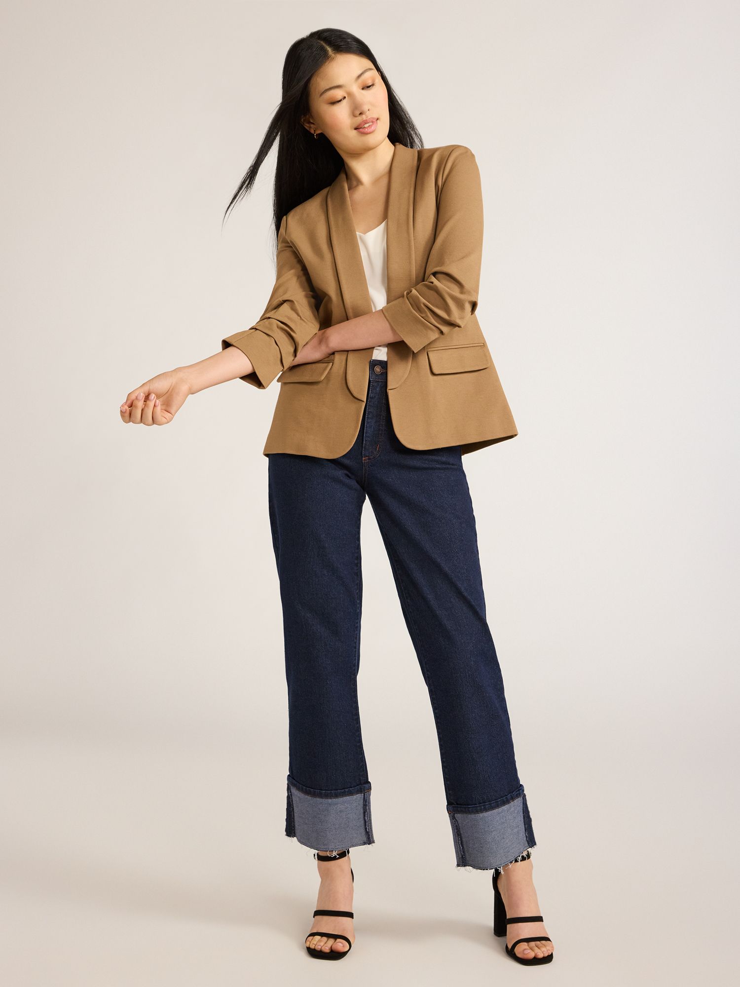 Scoop Women's Scrunch Sleeve Ponte Blazer with Shawl Collar, Sizes XS-XXL | Walmart (US)