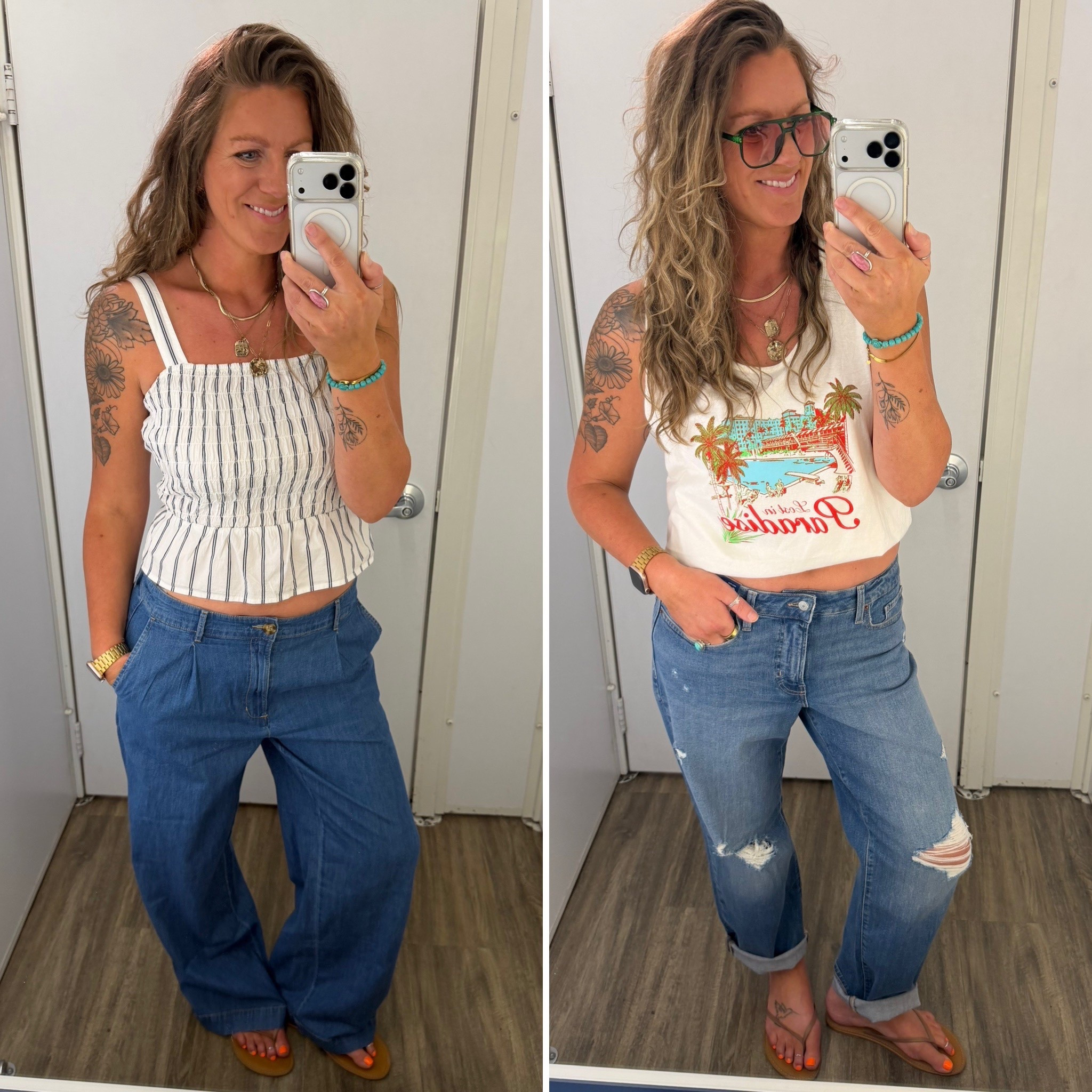 Sized up in both of these jeans (12 tall in trousers, 12 reg in distressed) US & 🇨🇦 links 

#LTKTall #LTKOver40