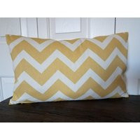 Yellow Chevron Pillow Cover White Cotton Throw Pillow, 12x20 | Etsy (US)