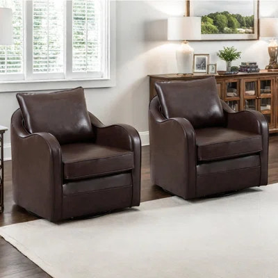27.9" Wide Classic Soft Vegan Leather Swivel Accent Chair With Removable Pillows And Cushions | Wayfair North America