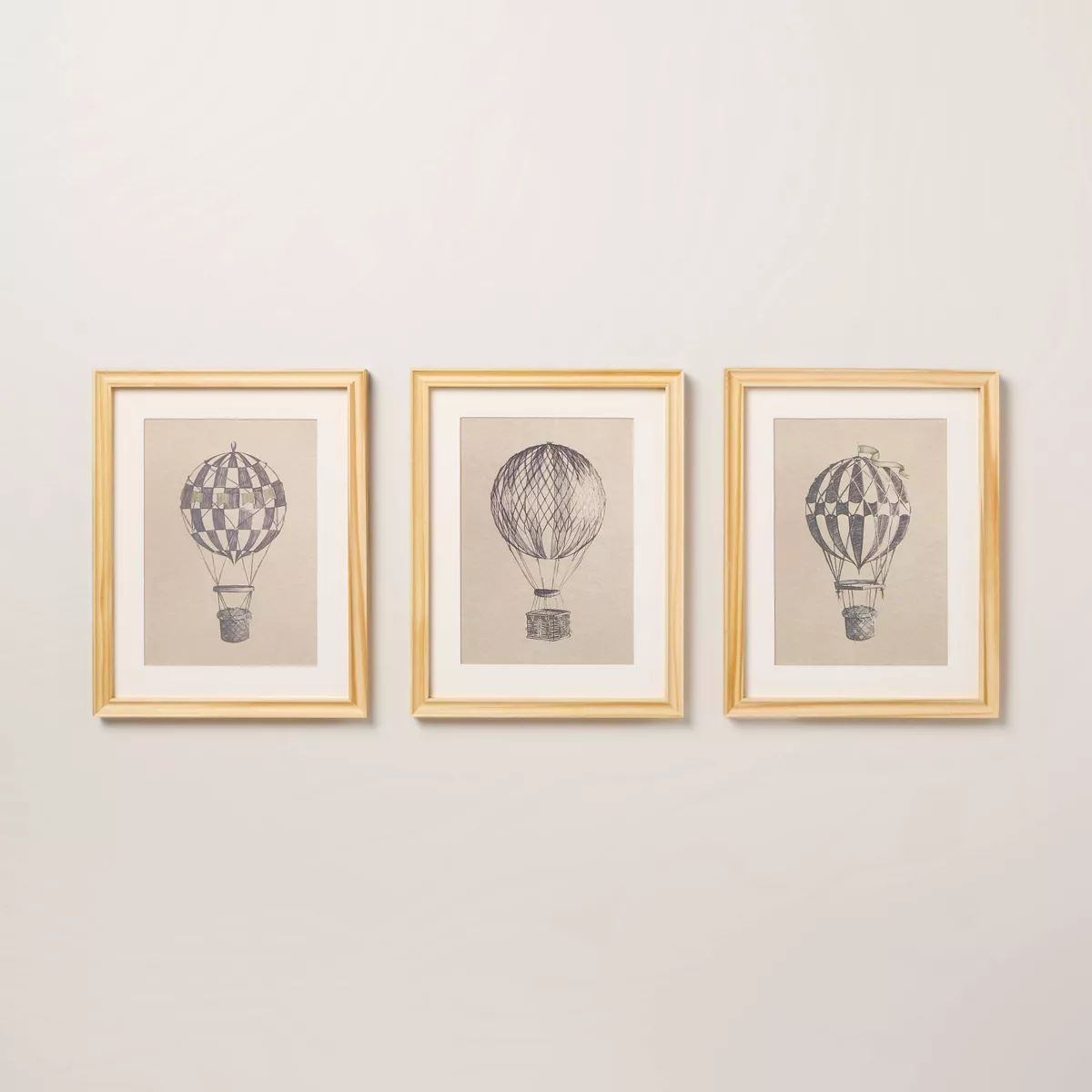 11"x14" Hot Air Balloon Sketch Framed Wall Art (Set of 3) - Hearth & Hand™ with Magnolia | Target