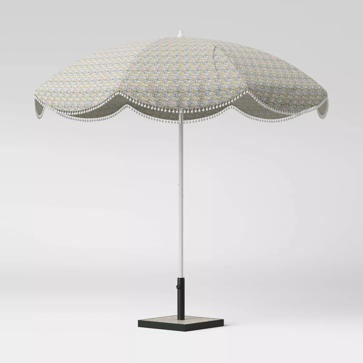 8.5' x 8.5' Scalloped Floral Print with Pom Poms Patio Umbrella DuraSeason Fabric™ Green - Whit... | Target