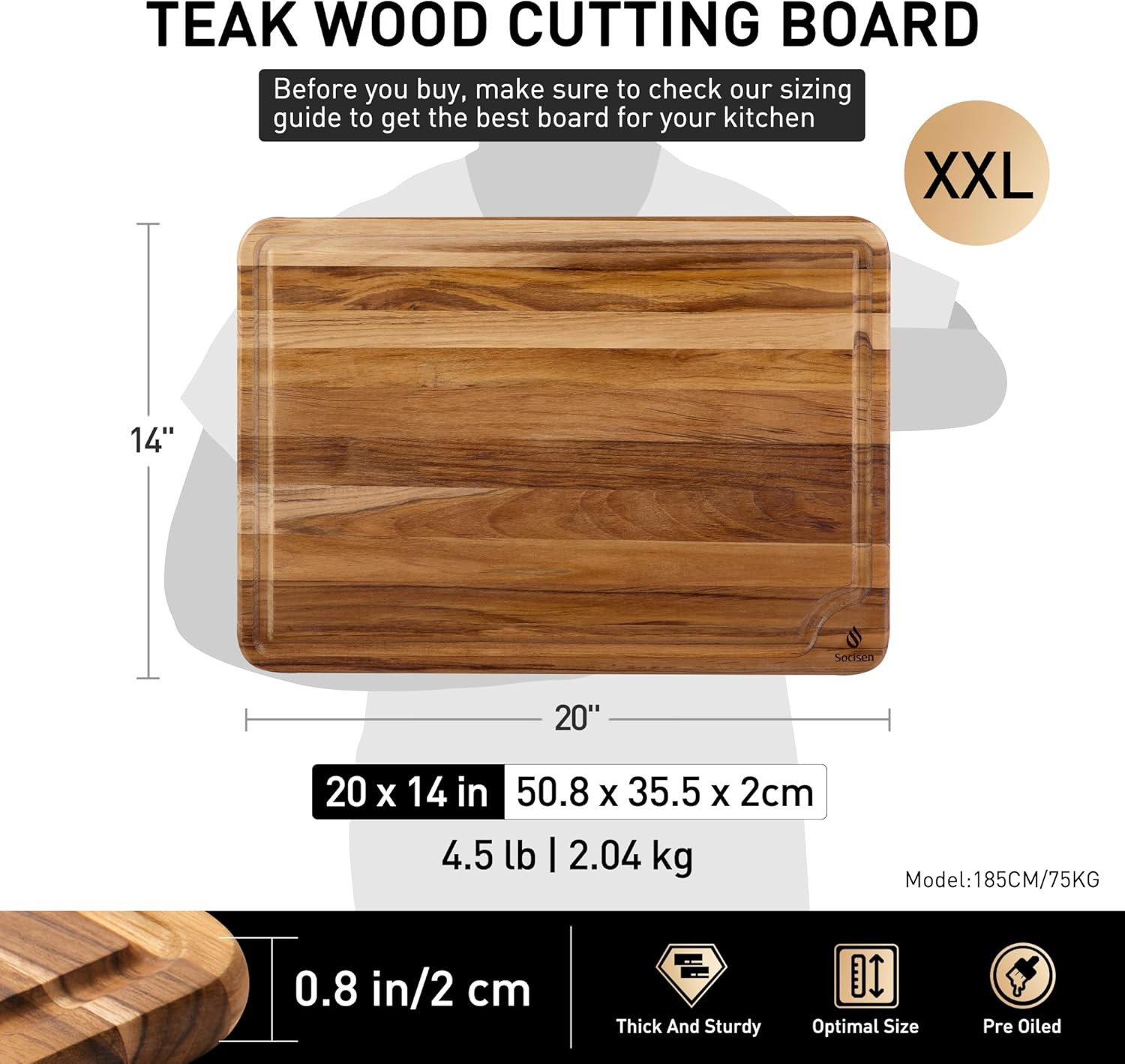 Extra Large Teak Wood Cutting Board 20inch for Kitchen Non Slip Feet Over Sink Butcher Block Chop... | Amazon (US)