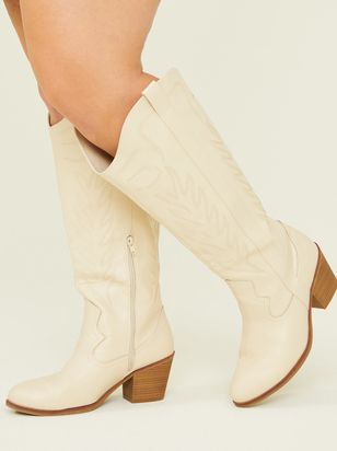 Sierra Wide Width & Wide Calf Western Boots in Ivory | Arula | Arula